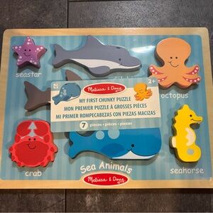 Melissa & Doug Sea Animals Wooden Chunky Puzzle - Blue, Red, Yellow